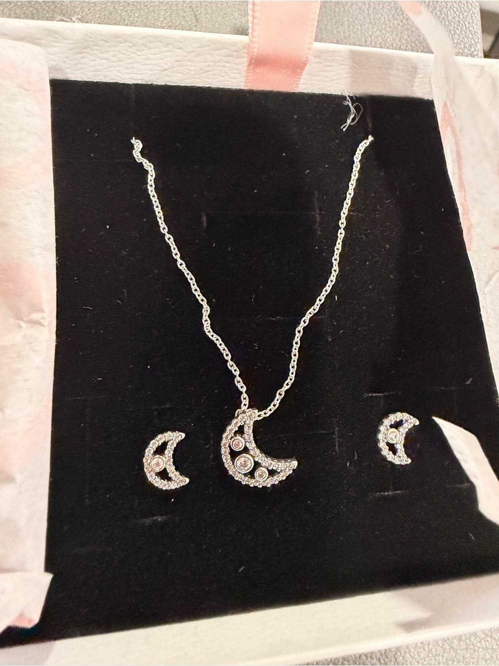 Silver Moon Pendant Necklace and Earring Set - pandora